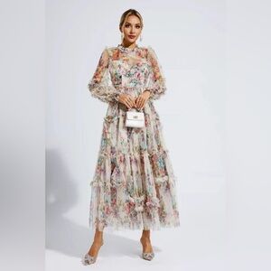 NWT DESIGNER DRESS, CATCHALL SAIGE APRICOT FLORAL SIZE S